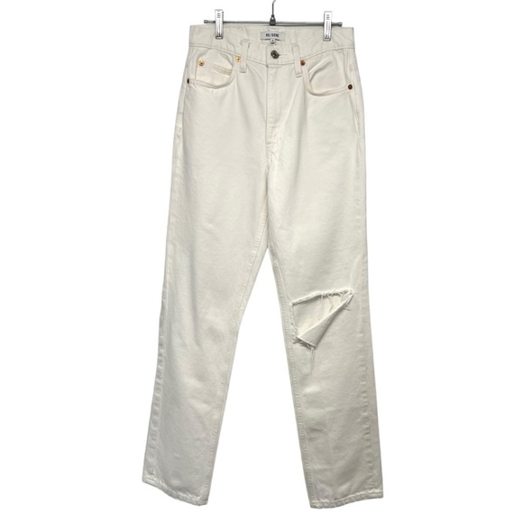 Re-Done White Pipe High Waist Distressed Straight Leg Denim Jeans Womens 26 - Picture 6 of 14
